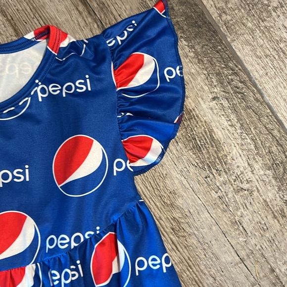 Girls Pepsi dress. Soft stretchy material. Size 5/6T-XL. Ruffled like sleeves - Picture 2 of 5